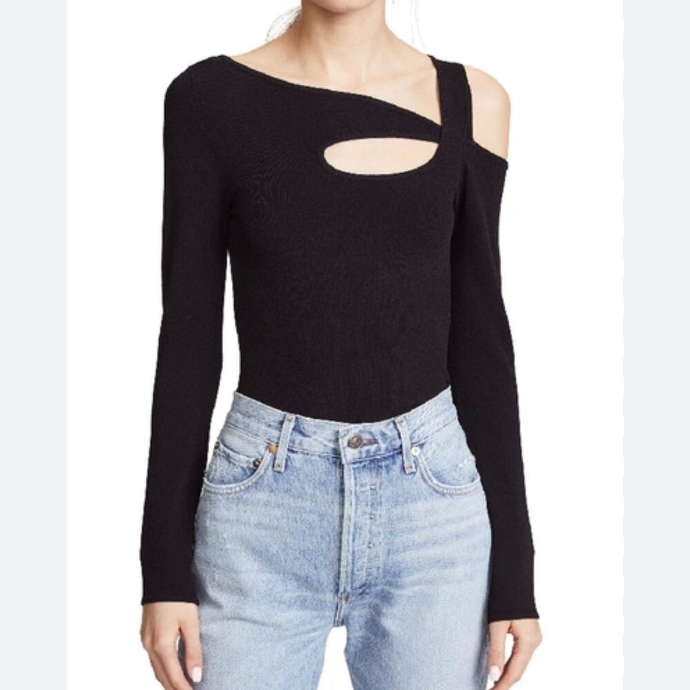 Autumn Cashmere Black Open Shoulder Design Long Sleeve Blouse SZ Med